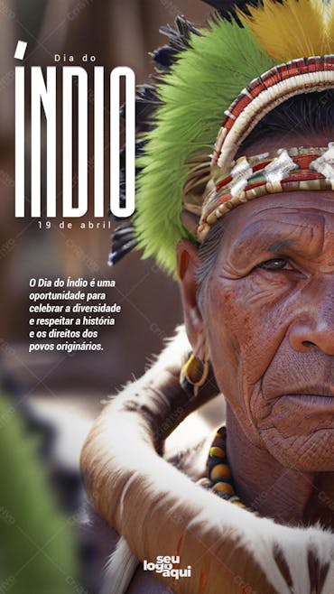 Dia do índio, homem indígena, flyer, stories, ia