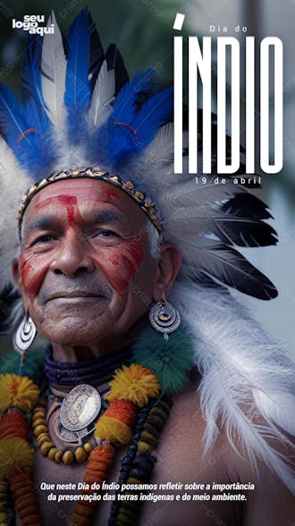 Dia do índio, homem indígena, flyer, stories, ia