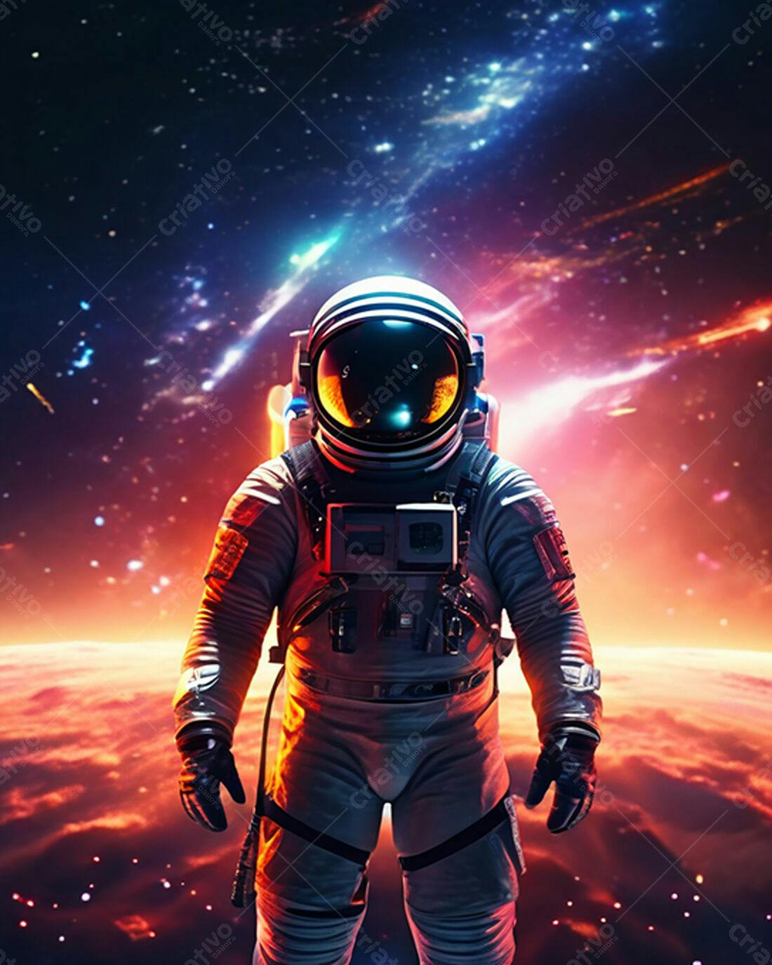 Astronauta no espaço cores vibrantes