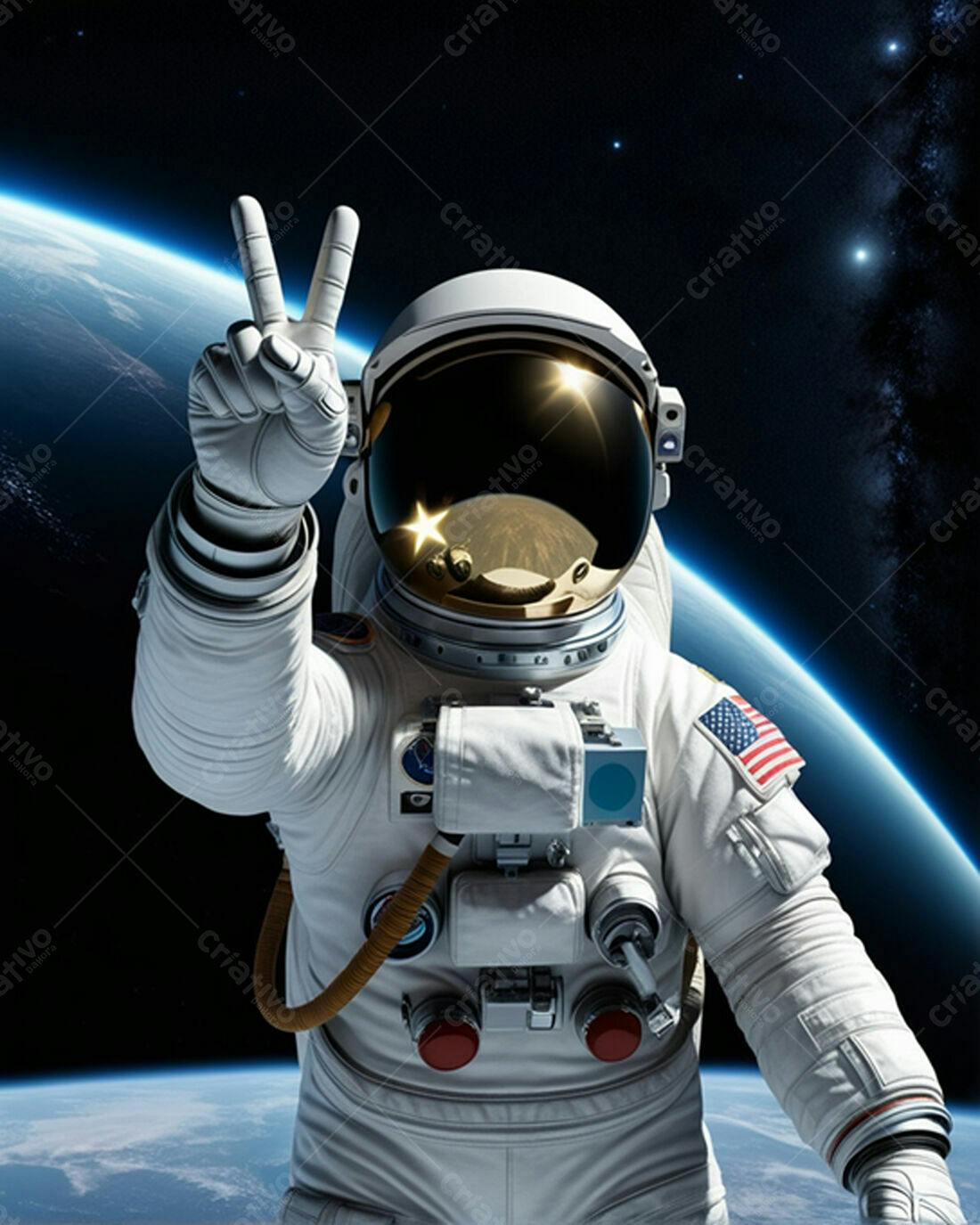 Astronauta mostrando paz no espaço