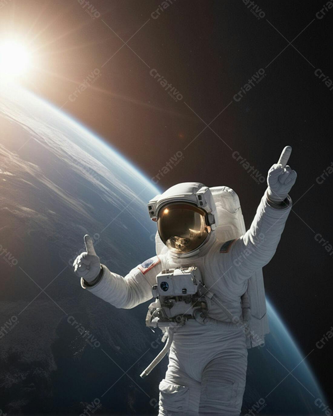 Astronauta apontando para Terra espaço