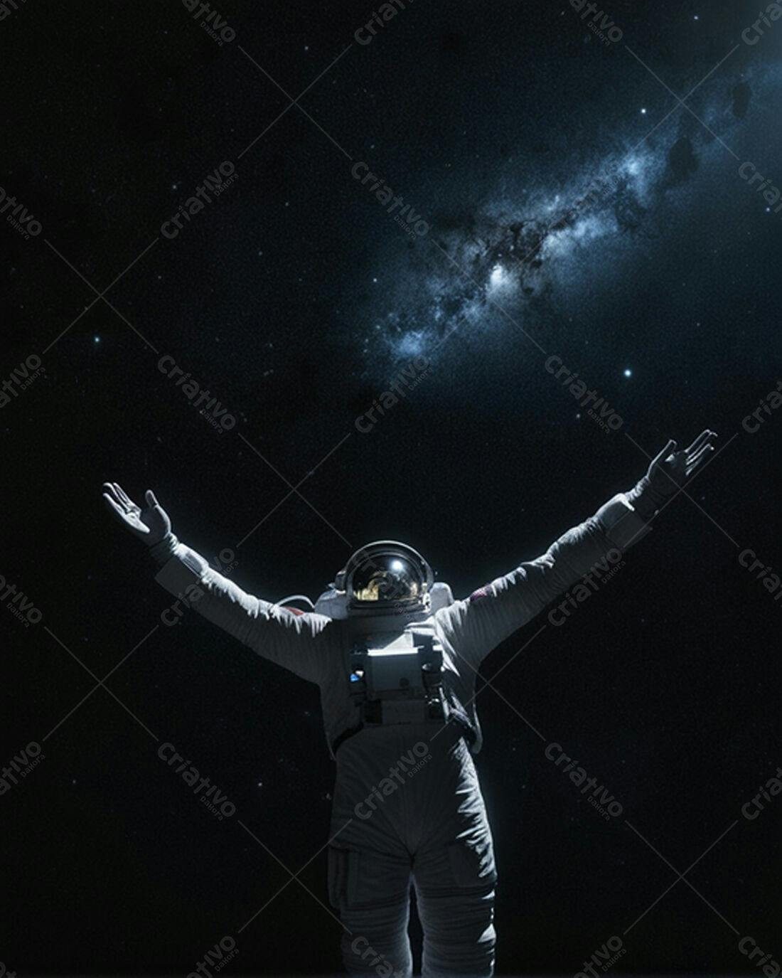 Astronauta em espaço sideral braços abertos