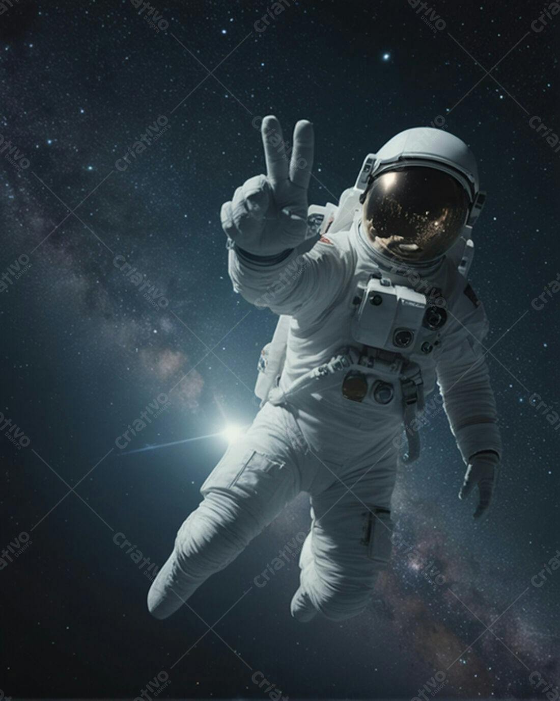 Astronauta mostrando paz no espaço