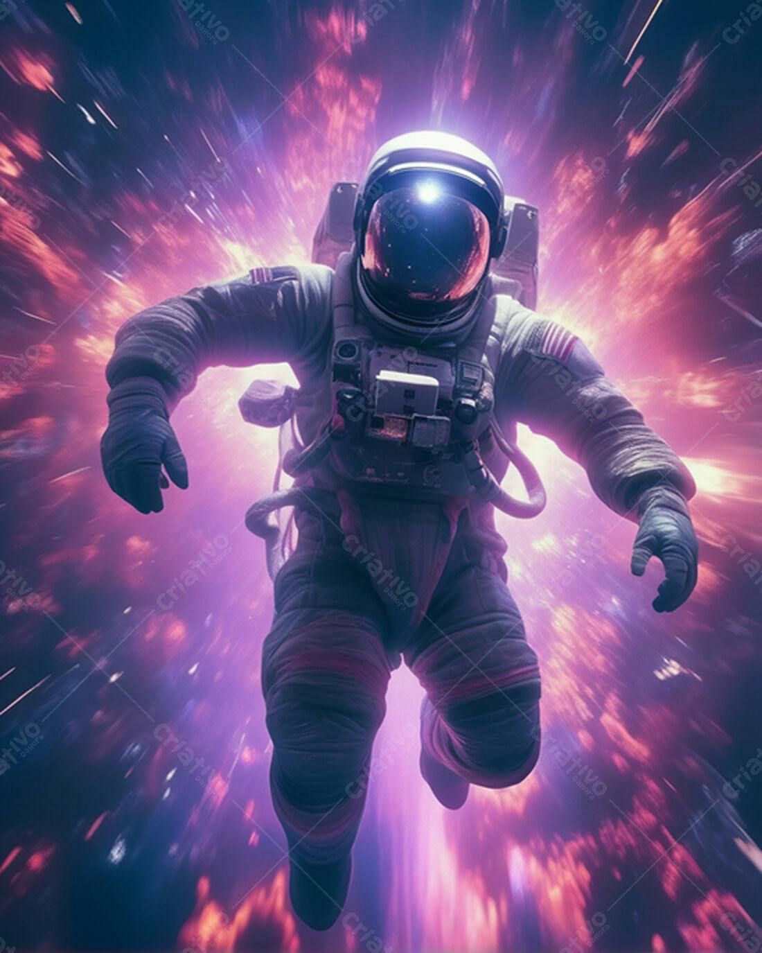 Astronauta em viagem espacial cores vibrantes