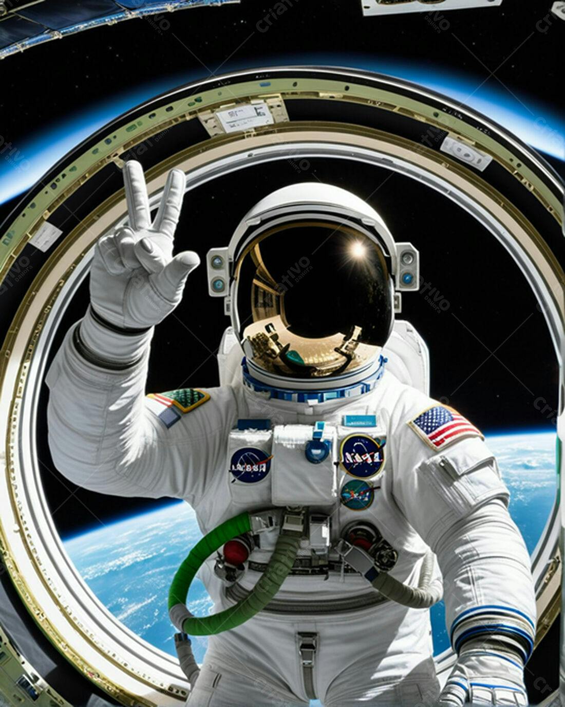 Astronauta mostrando paz no espaço