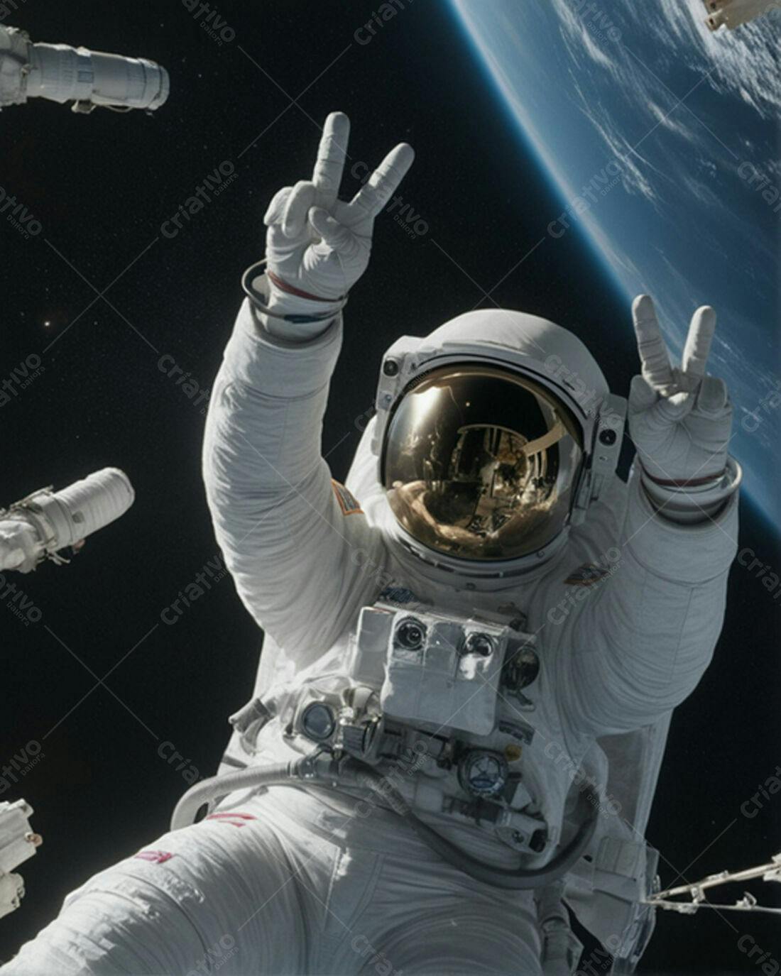 Astronauta mostrando paz no espaço