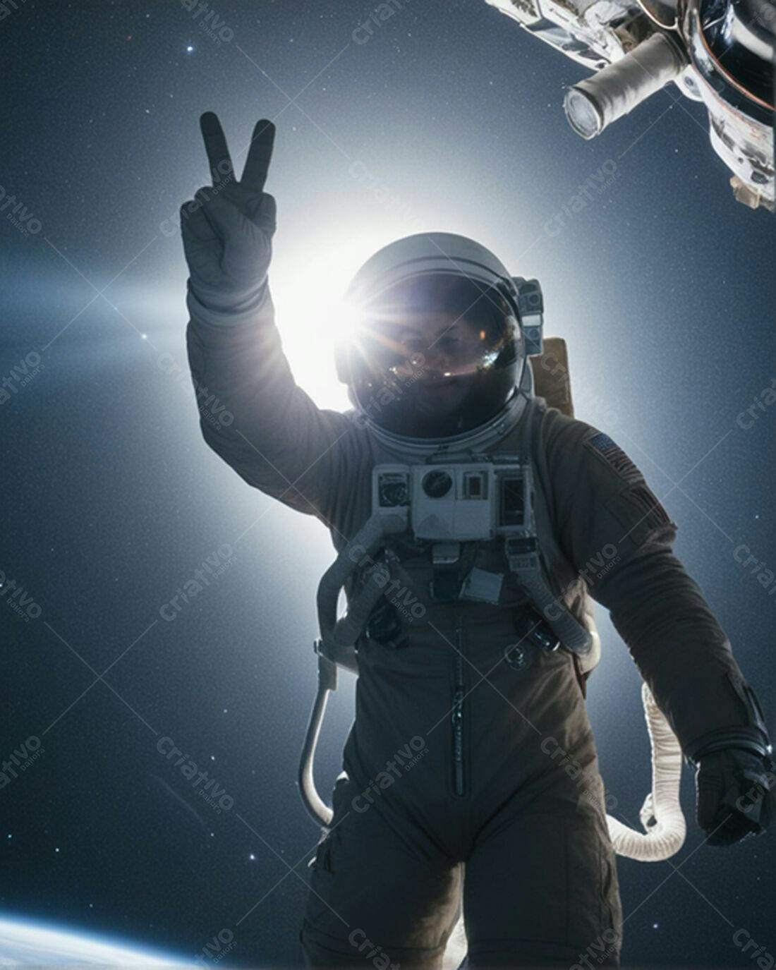 Astronauta mostrando paz no espaço