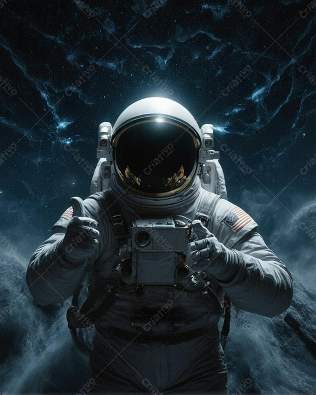 Astronauta mostrando positivo no espaço