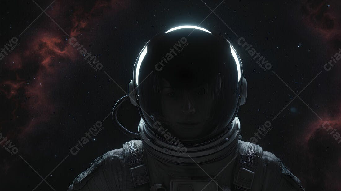 Astronauta mulher no espaço escuro