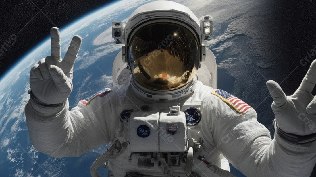 Astronauta fazendo sinal de paz no espaço