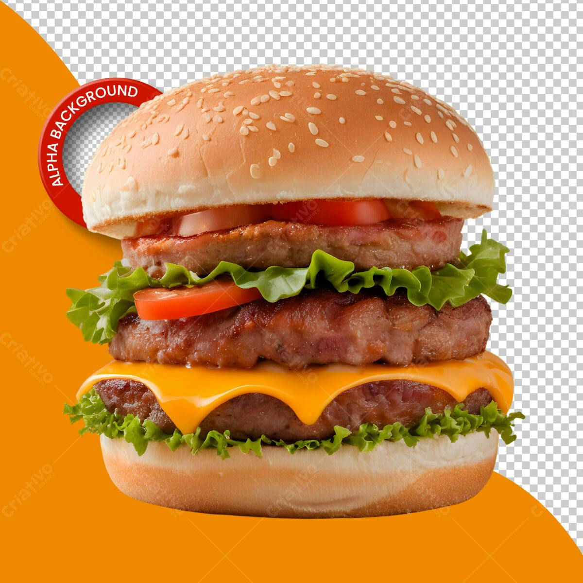 Psd Mockup Hambúrguer Duplo Queijo para Cardápio Restaurante PSD Editável