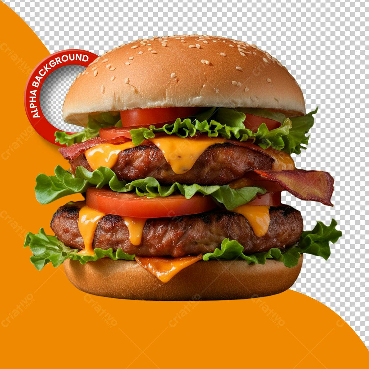 Banner para Lanchonete com Hambúrguer Duplo PSD Editável
