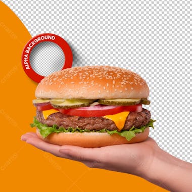 Mão segurando hamburguer png transparente