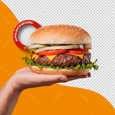 Mão segurando hamburguer png transparente