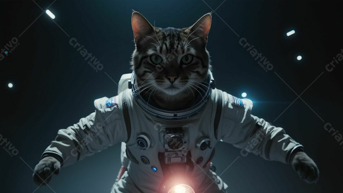 Gato astronauta no espaço escuro