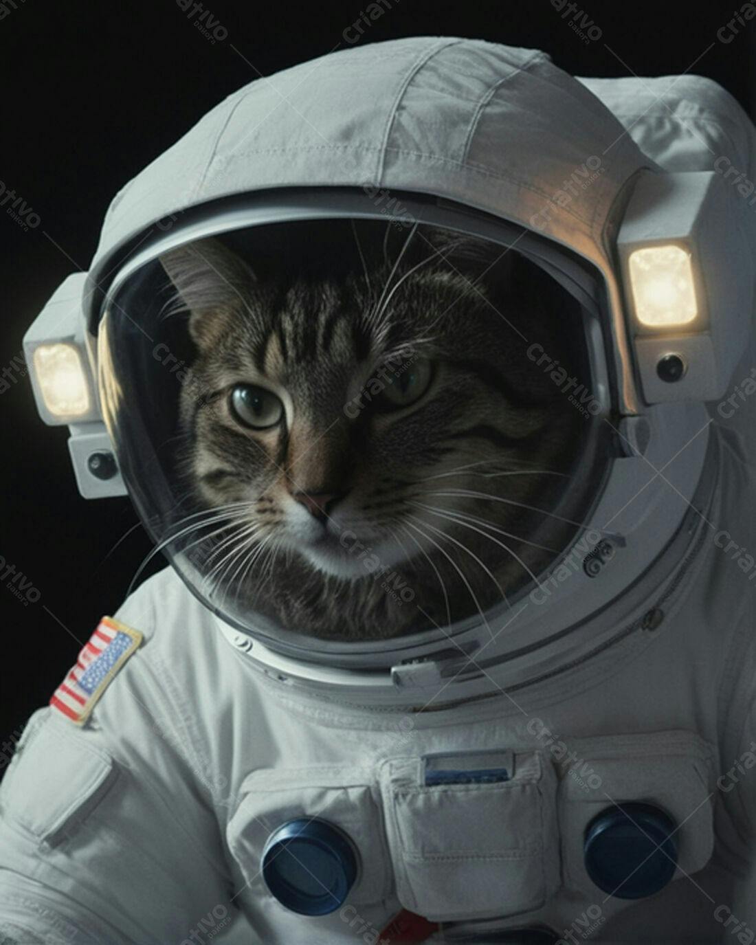 Gato astronauta em traje espacial