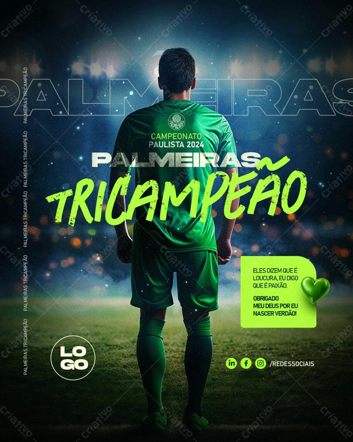 Flyer Palmeiras Tricampeão Paulista 2024 PSD Editável