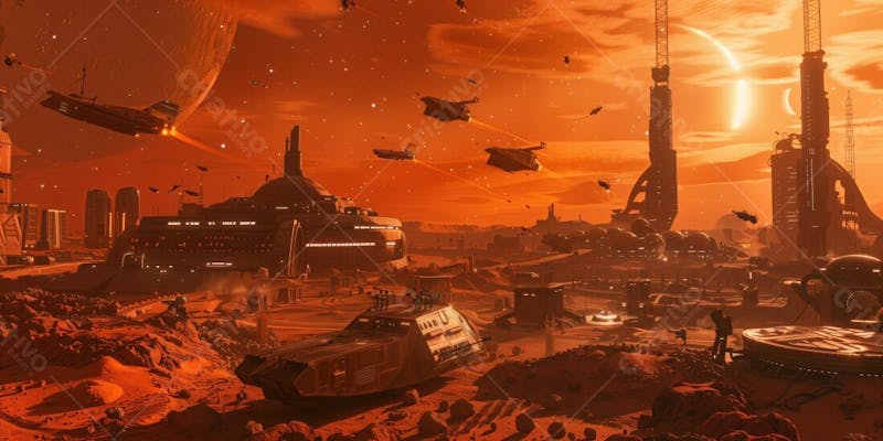 Marte planetário com naves imperiais ia
