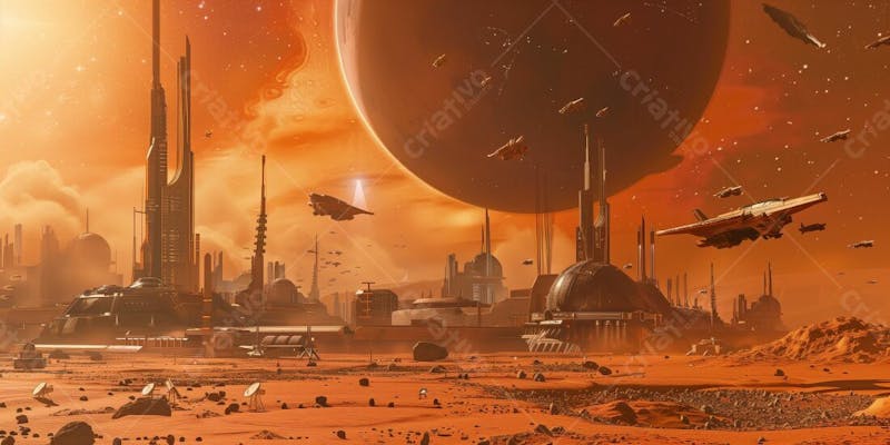 Marte planetário com naves imperiais ia