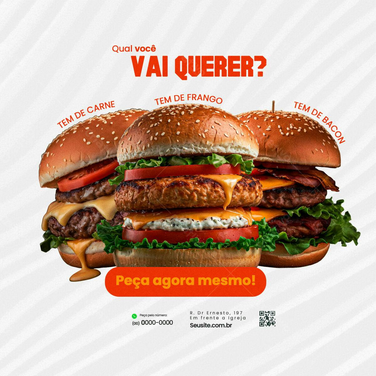 Flyer para Lanchonete com Hambúrgueres PSD Editável