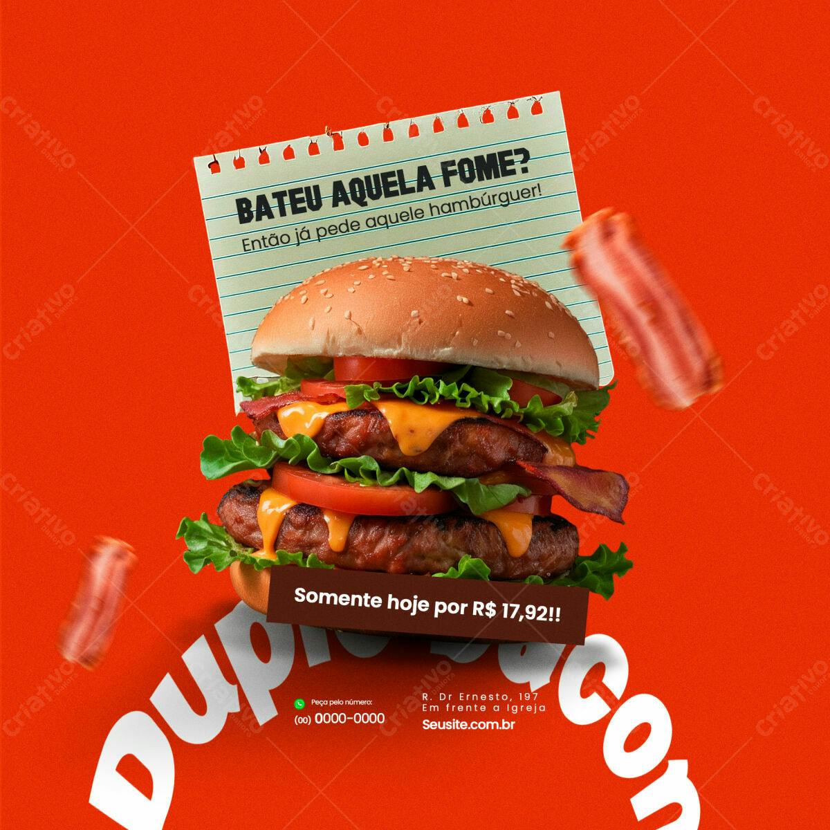 Flyer Promocional de Hambúrguer Duplo PSD Editável