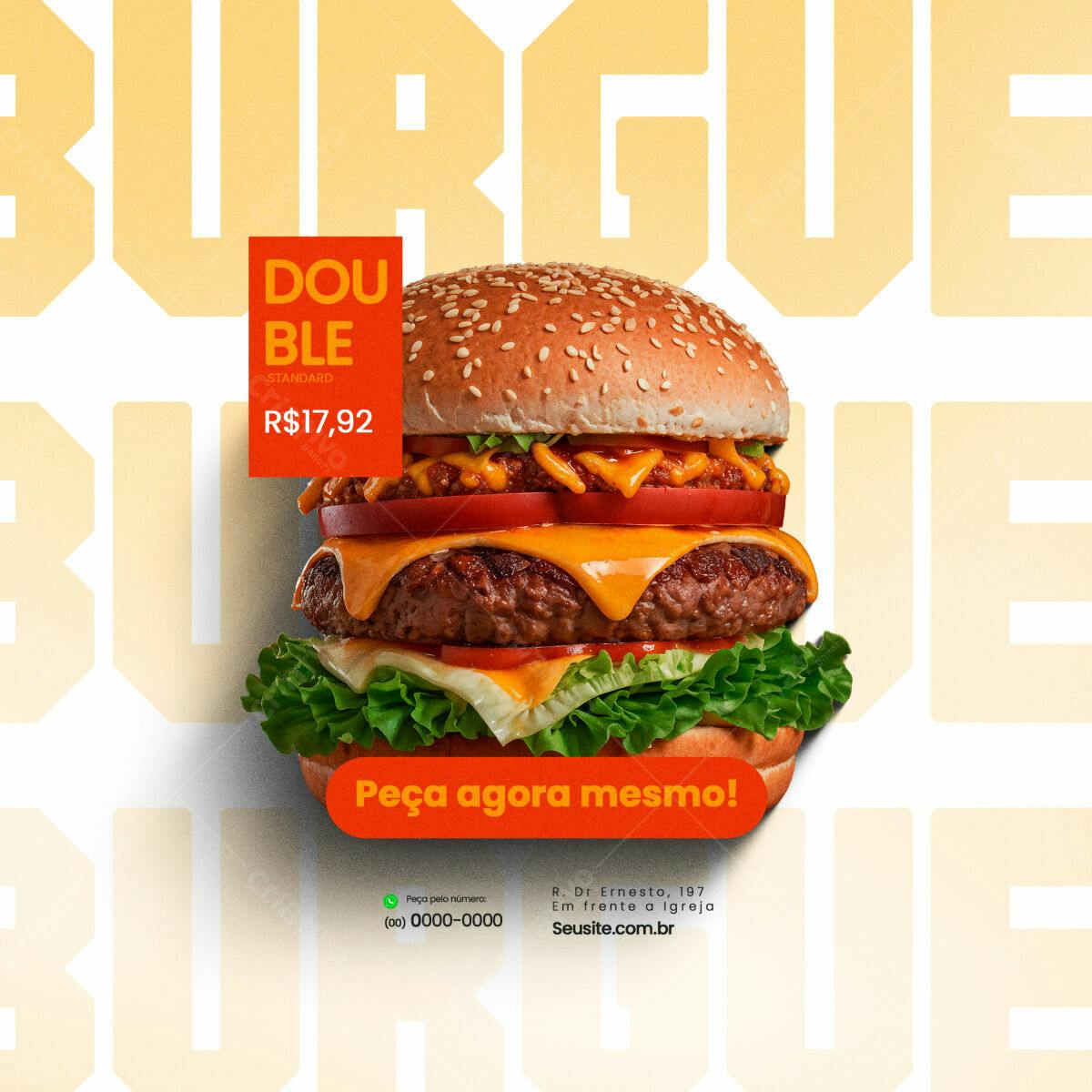 Flyer para Lançamento de Hambúrguer Duplo PSD Editável