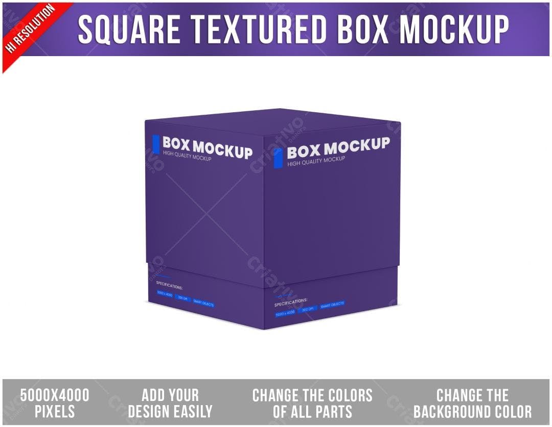 Mockup Caixa Quadrada Texturizada PSD Editável