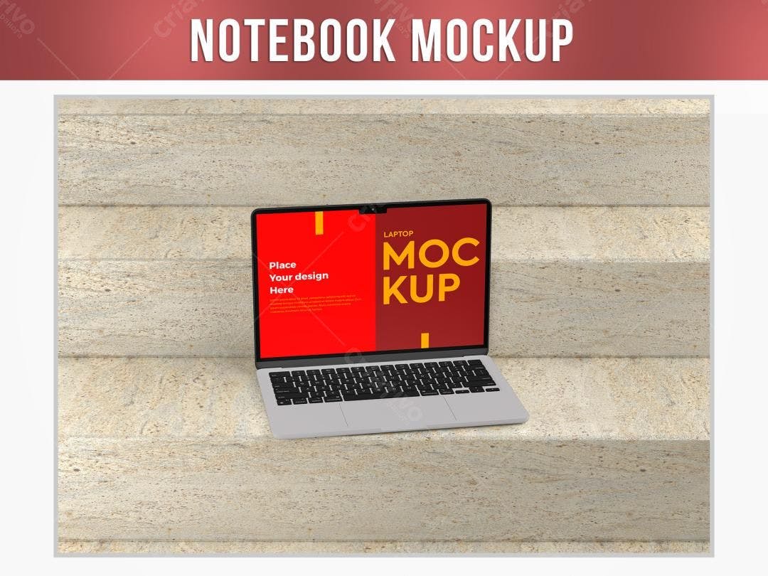 Mockup Notebook Moderno em Degraus de Pedra