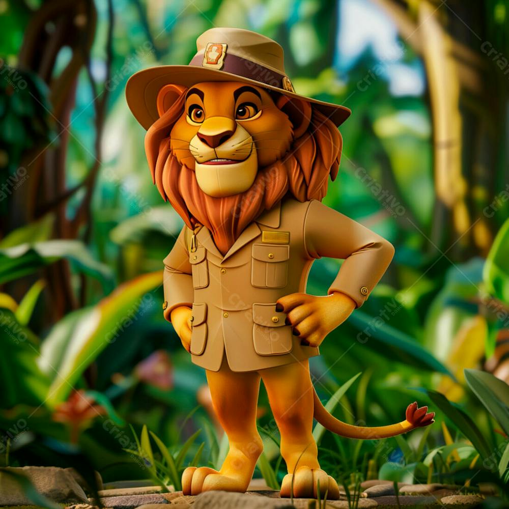  Leão Vestido Com Um Icônico Traje De Safári 3D 2
