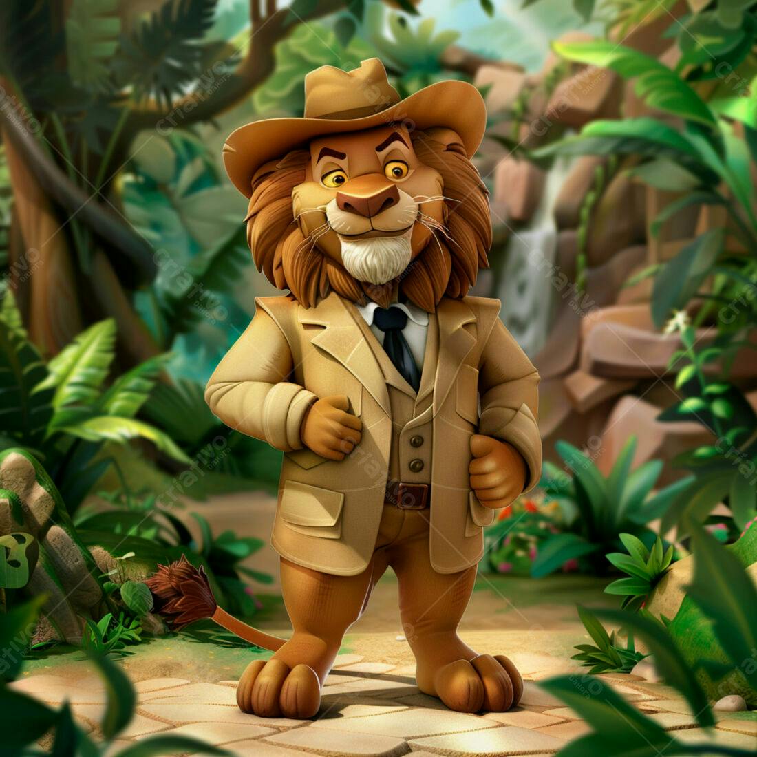 Leão detetive na selva tropical
