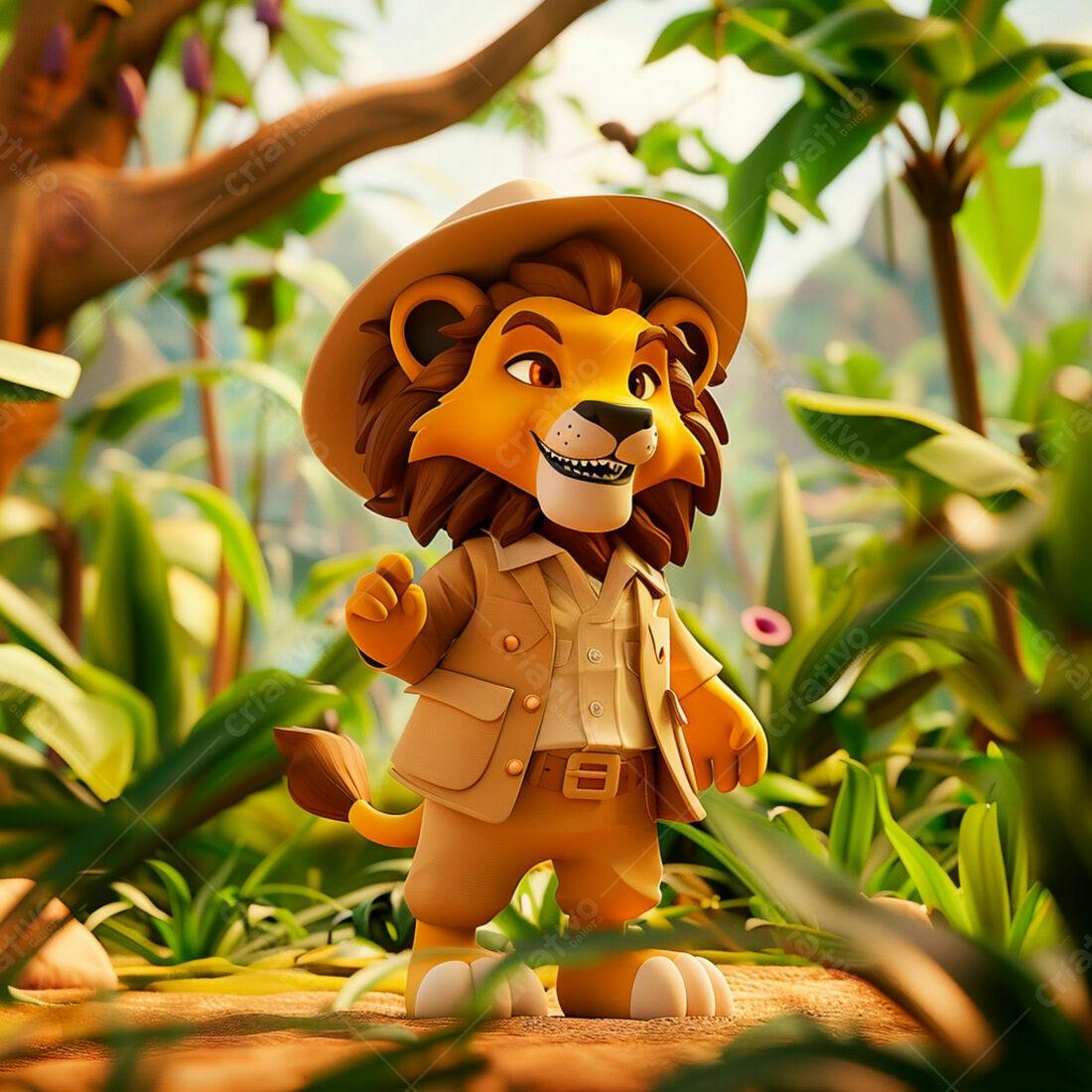 Leãozinho explorador na selva tropical