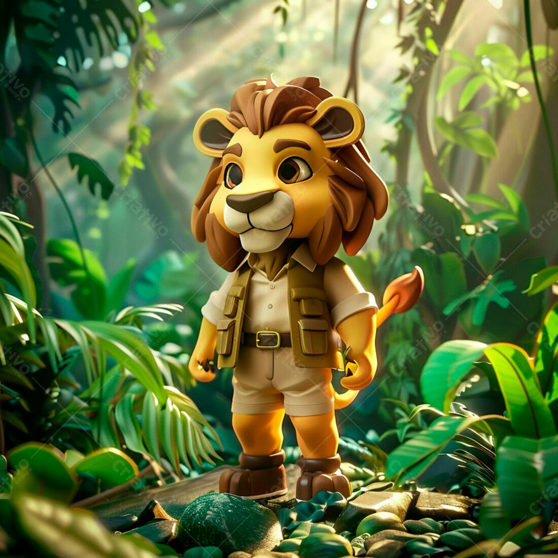 Leãozinho explorador na selva tropical