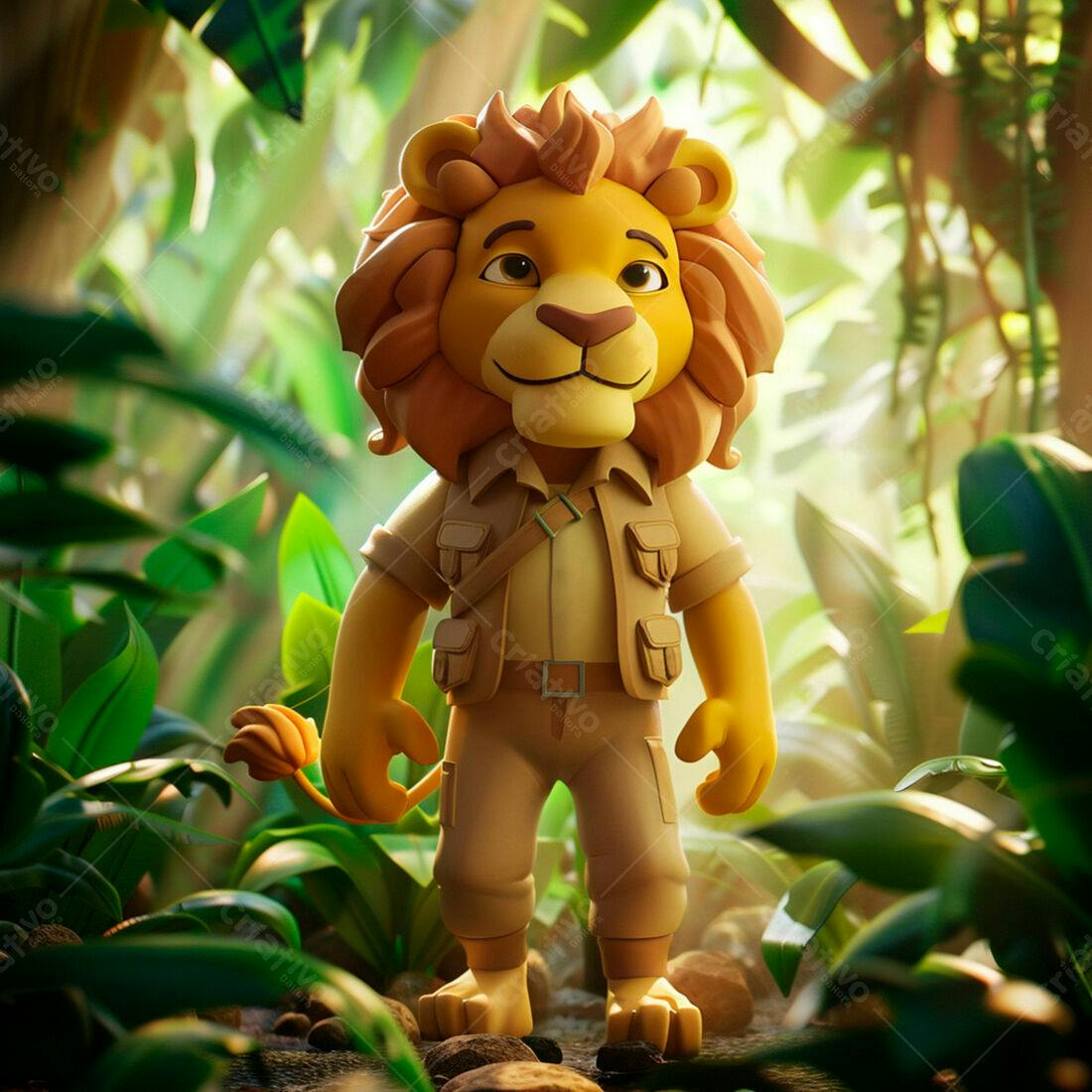 Leãozinho explorador na selva tropical