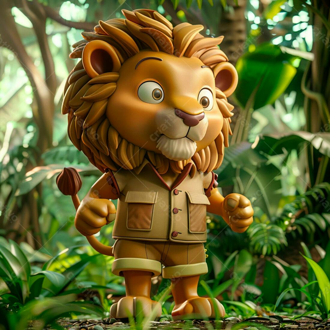 Leãozinho explorador na selva tropical