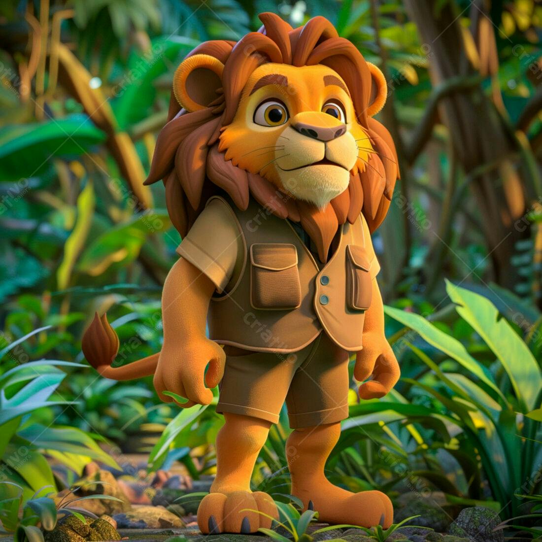 Leãozinho explorador na selva tropical