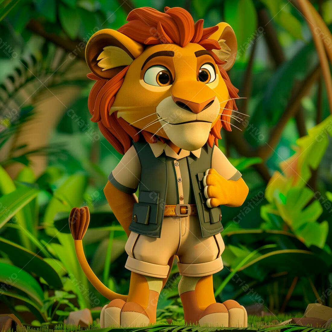 Leãozinho explorador em floresta tropical