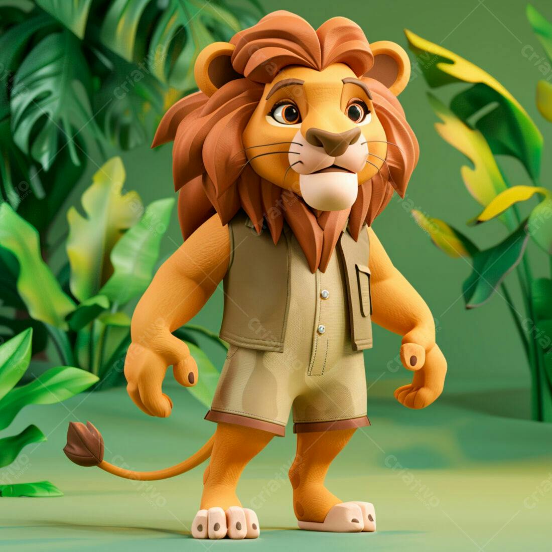 Leão em uniforme de explorador na selva