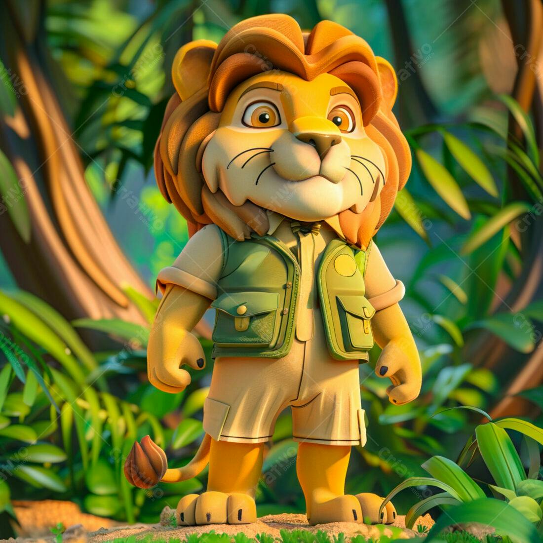 Leãozinho explorador na selva tropical