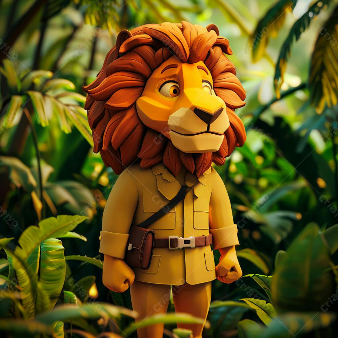 Leão explorador na selva tropical