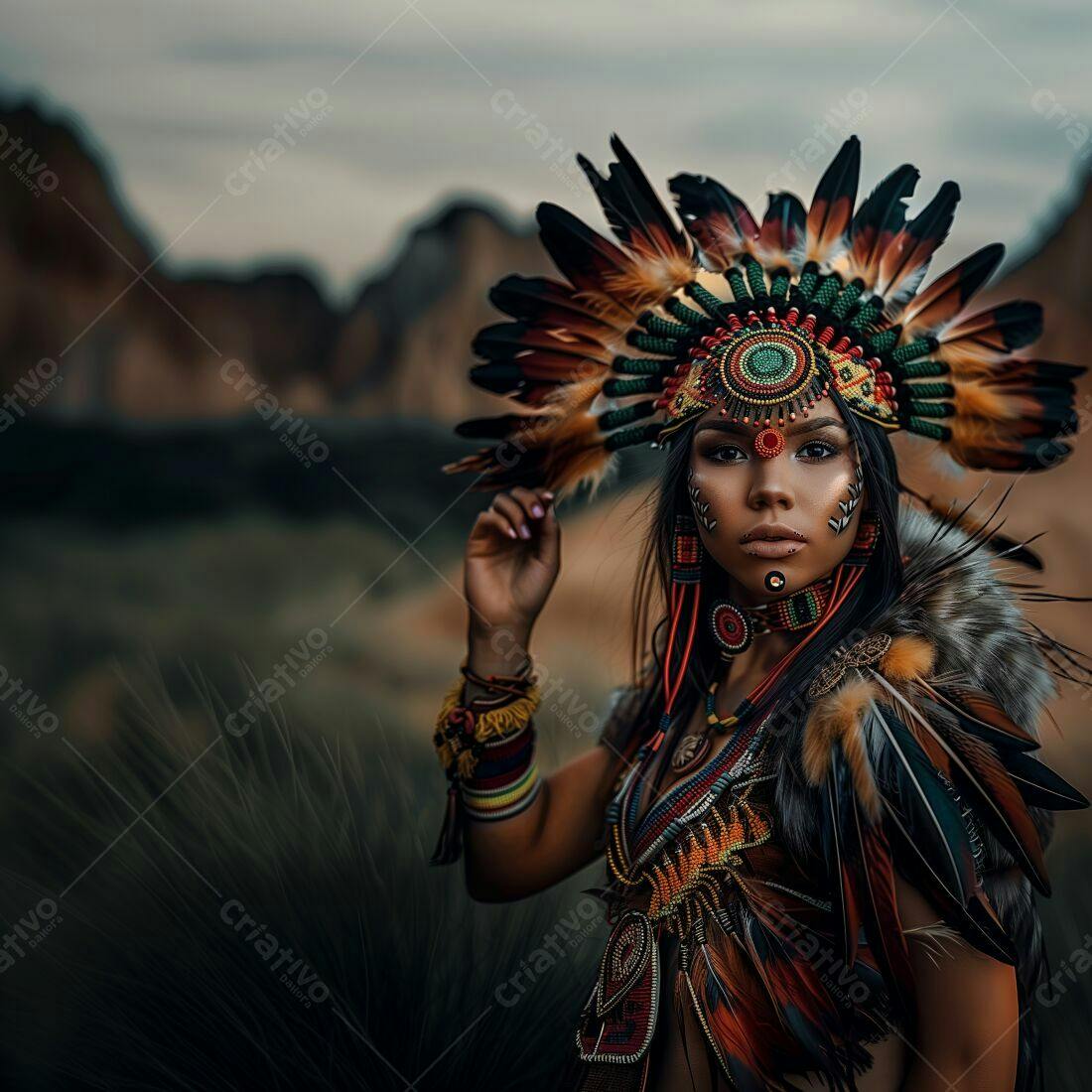 Índia nativa com traje tradicional em cenário desértico