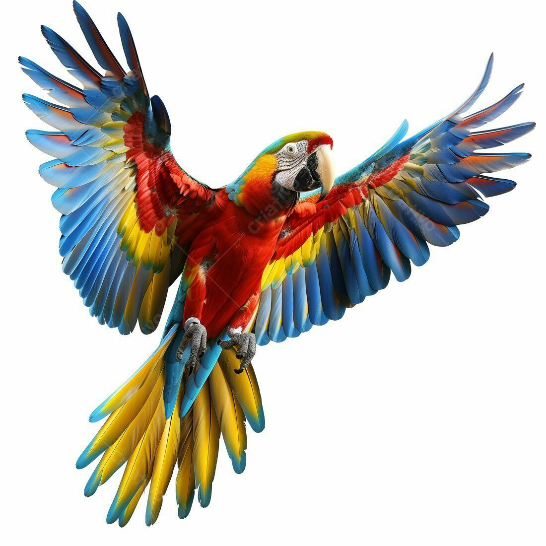 Arara-vermelha em voo com asas abertas