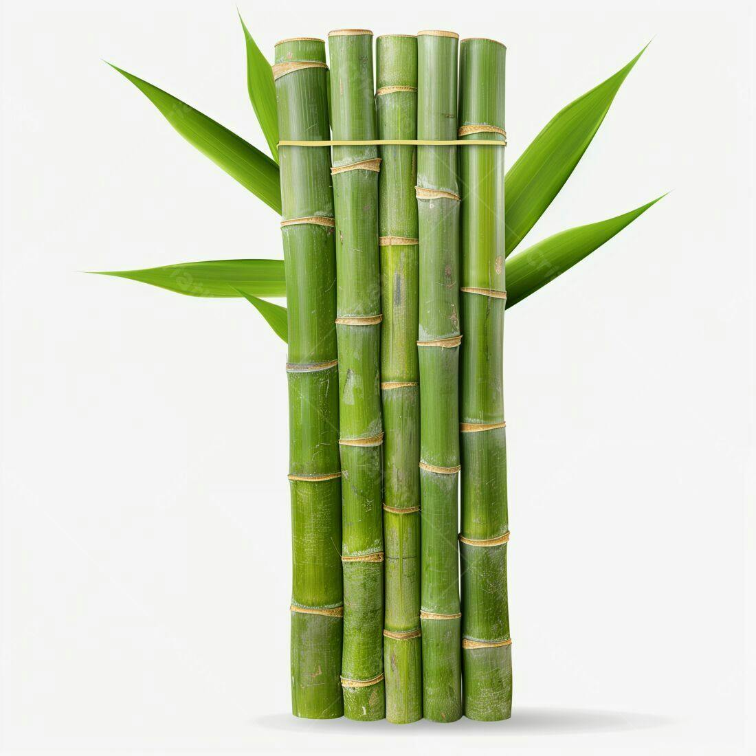 Bambu verde agrupado com folhas