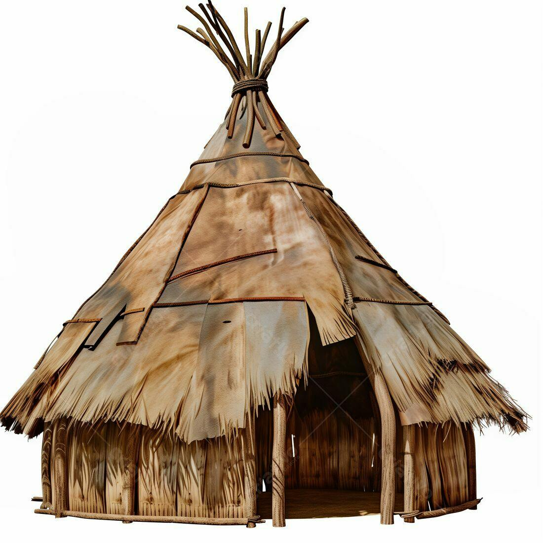 Cabana indígena de madeira e palha