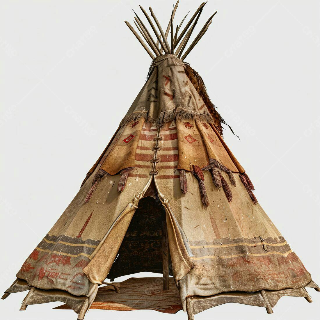 Tipi Indígena Americano Bege e Vermelho