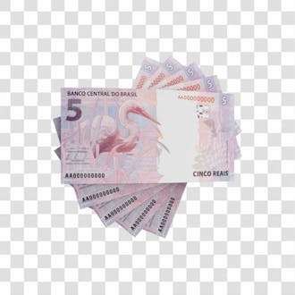 Asset 3d dinheito nota cédula 5 reais real brasileiro finança com fundo transparente