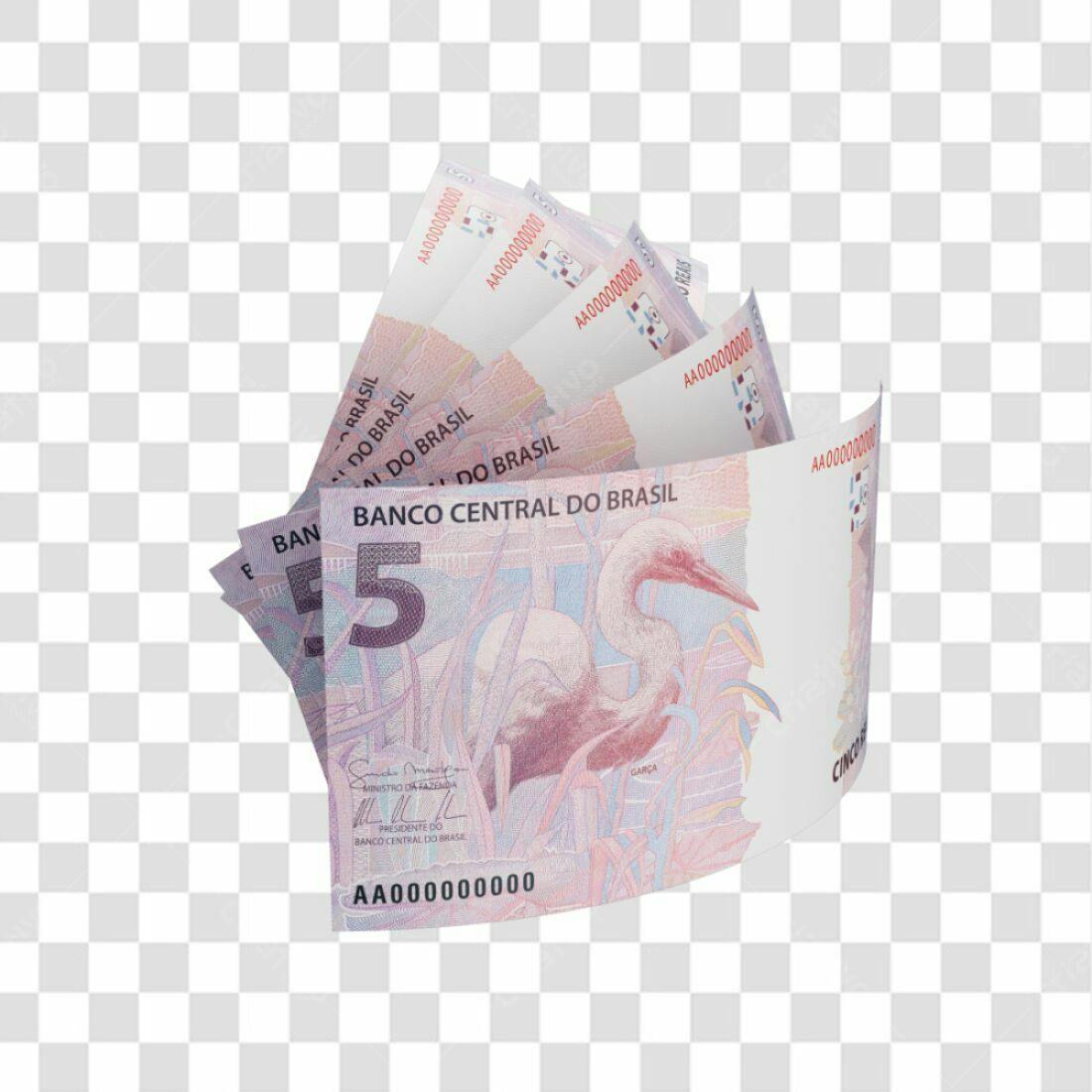 Imagem PNG de notas de 5 Reais com fundo transparente