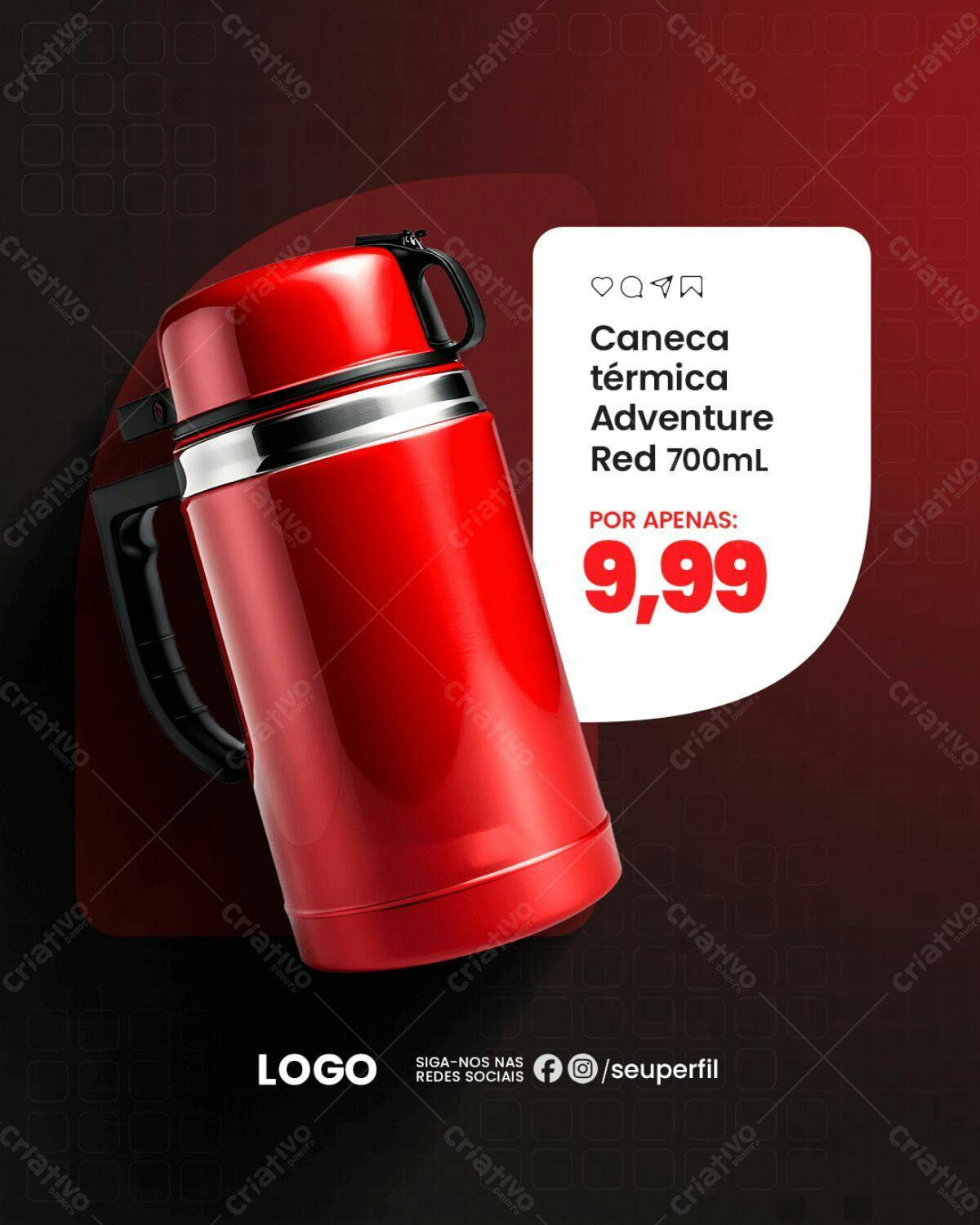 Mockup Caneca Térmica Vermelha PSD Editável