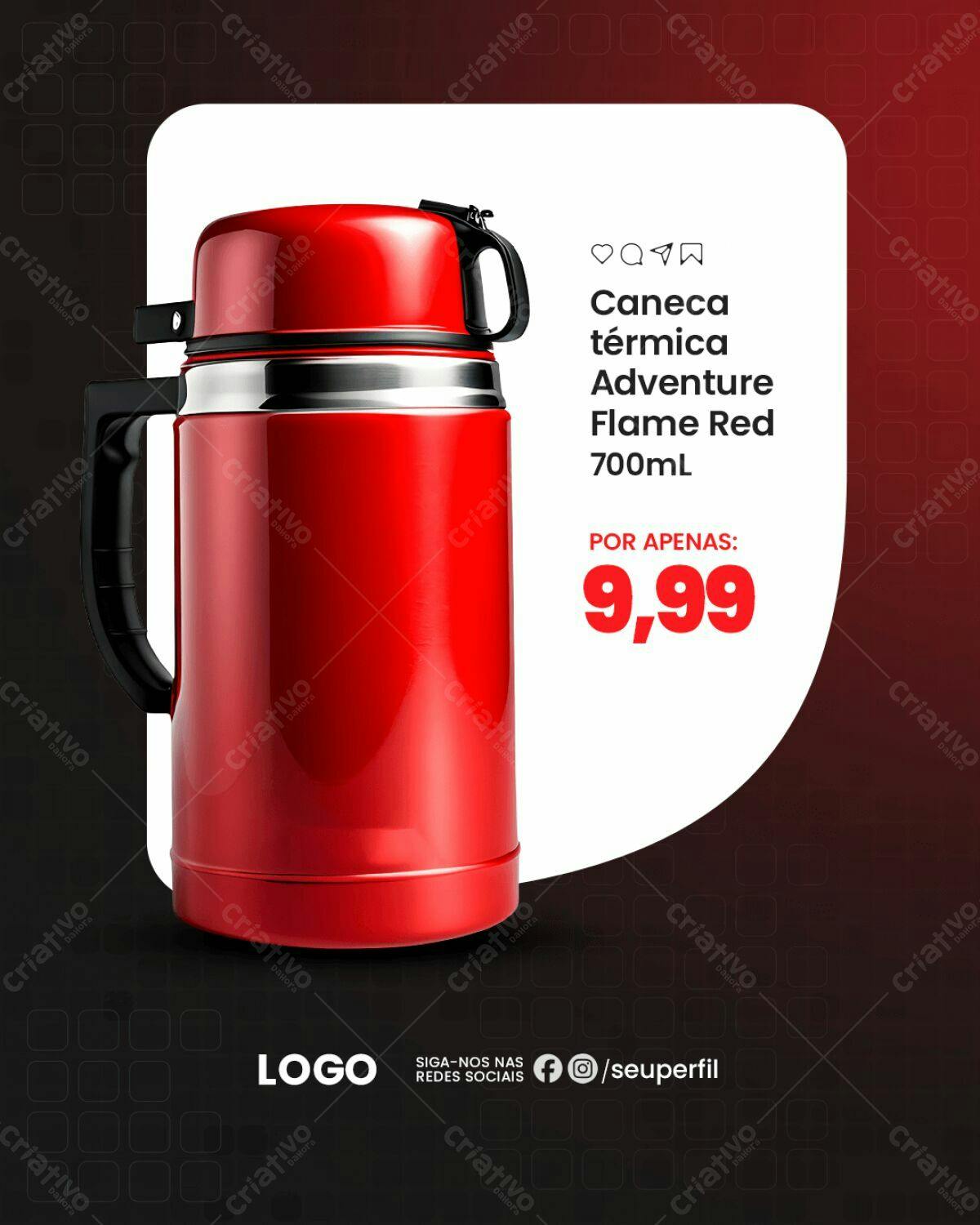 Mockup Caneca Térmica Vermelha PSD Editável