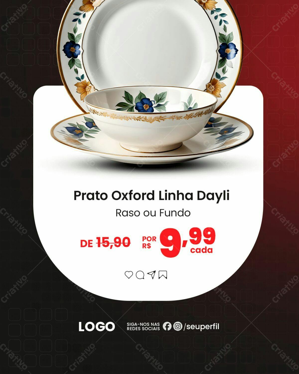 Post para Redes Sociais - Prato Oxford Linha Dayli PSD Editável