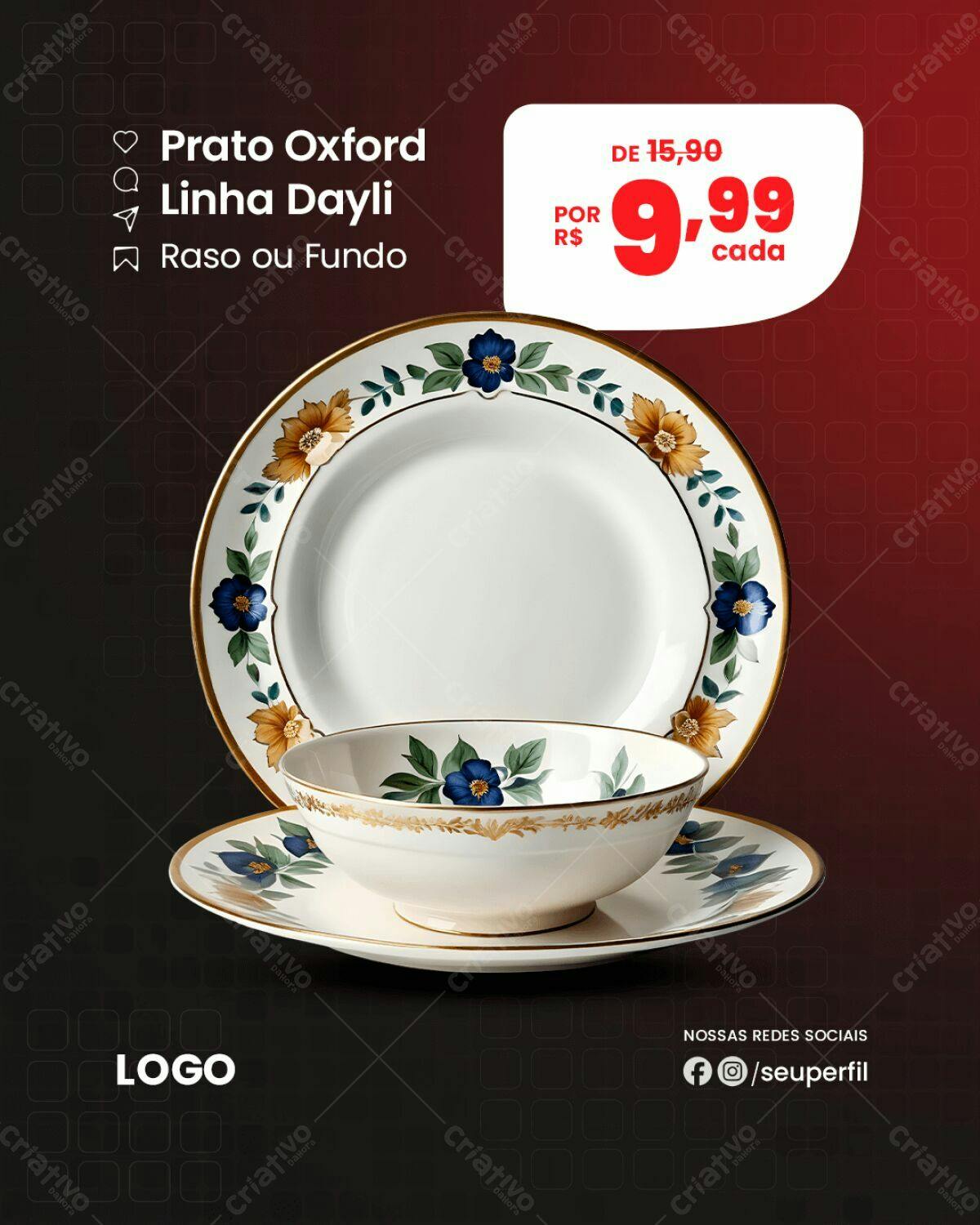 Flyer para Promoção de Pratos Oxford Linha Dayli PSD Editável